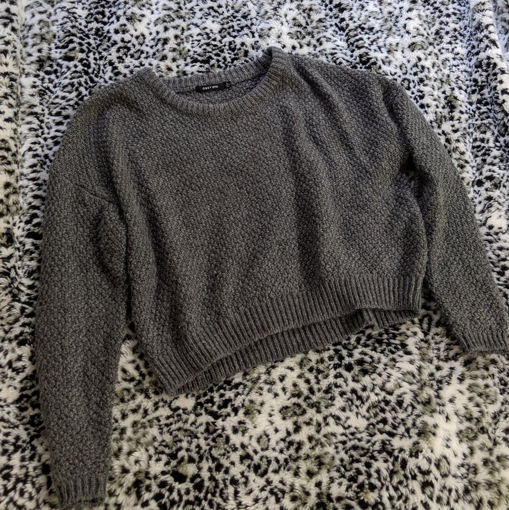 Obey knitted grey wool crop sweater